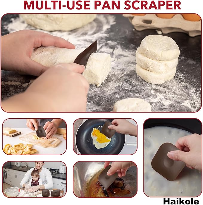 Pan Scraper 5PCS Plastic Scraper Set,Food Scraper Tool for Cast Iron, Pot and Pan Cleaning,Pan Scraper Tool for Cleaning Grease Burnt Food,Scraper Tool Kitchen (5, Coffee brown)