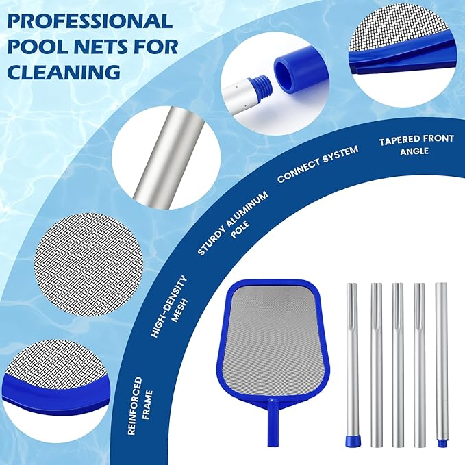 Pool Skimmer - Pool Skimmer Net with 5 Section Adjustable Telescopic Aluminum Pole, 23''- 60'', Pool Net Skimmer Rake with Ultra Fine Mesh , Pool Leaf Skimmer for Swimming Pools, Spas, Hot Tubs