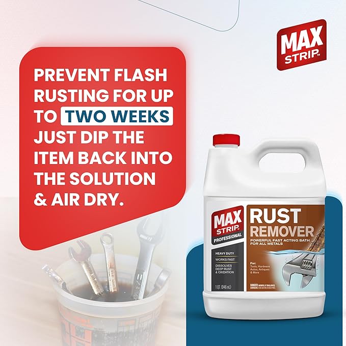 Max Strip Professional Rust Remover, 1 Qt, Heavy Duty Metal Treatment, Fast Acting Bath for Deep Rust, Tools and Hardware