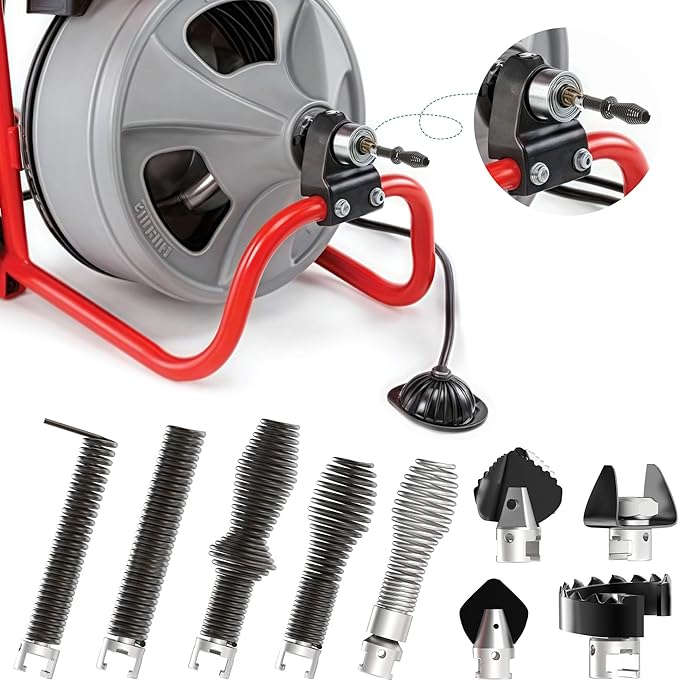 10-Piece Drain Cleaning Kit, Clog Removal Set with Heavy-Duty Plunger, Auger Snake, Wrench & Tools for 5/16-inch to 3/4-inch Drain Snake Cable – for Sink, Toilet, Shower & Drainpipes