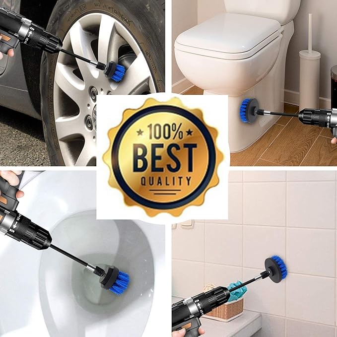 HUAWELL Drill Brush Power Scrubber Cleaning Brush with 2 Extended Attachment Set Kit for Bathroom and Kitchen Surface,Grout,Tub,Shower,Tile,Corners (Blue)
