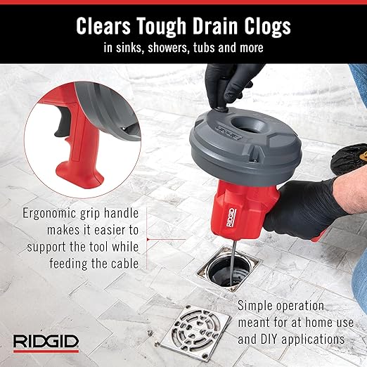 RIDGID 80168 EZ Spin™ Drain Snake for Tubs, Showers, and Sinks, Drain Cleaner with AUTOFEED, MAXCORE Cable