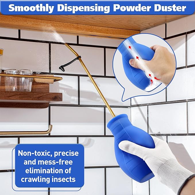 2 Pack Diatomaceous Earth Powder Duster, 8OZ Garden Powder Applicator Dispenser with Long Metal Tube, Bulb Duster Sprayer for Home Organic Gardening Agricultural Supply(Blue)