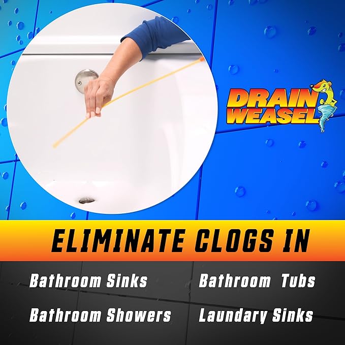 FlexiSnake Drain Weasel Sink Snake Hair Clog Remover Tool, Pipe, Bathroom, Bathtub Drain Cleaner, 24" Made in The USA 2 Wands and Removable Handle