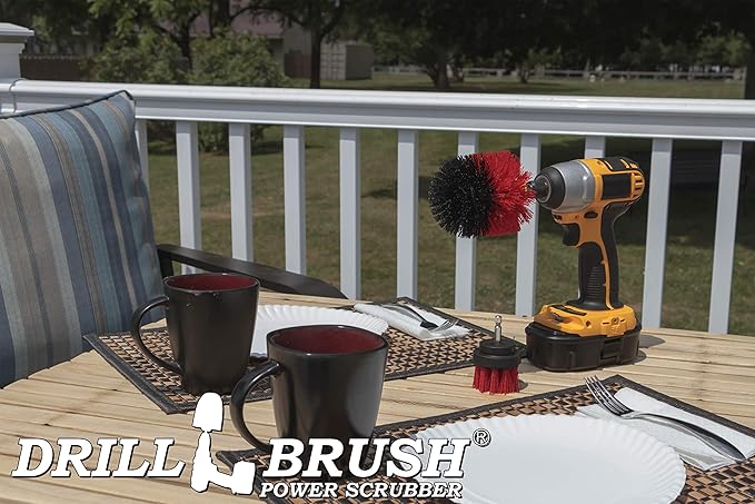 2 Piece Red Stiff Brush Cleaning Set - Outdoor Cleaning Brush Sets - Home Siding Cleaning Brush - Masonry Brick and Stone Cleaning Tools - Deck and Patio Scrubbers - Gutter Cleaning Outdoor Brush Set