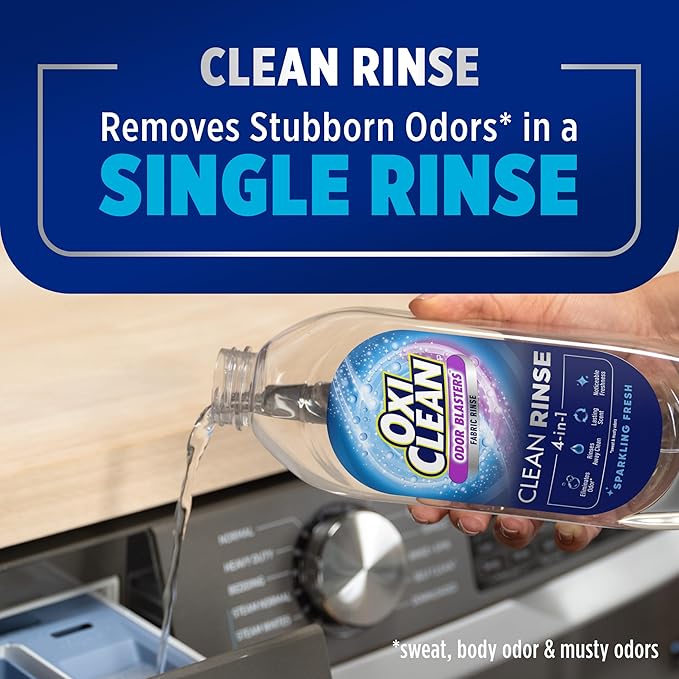 OxiClean Odor Blasters Fabric Rinse, 4-in-1 Clean Rinse Formula, Laundry Additive and Odor Eliminator for Sweat and Musty Odors, Sparkling Fresh Scent, 50 fl oz