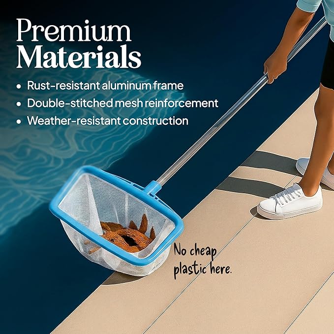 Pool Skimmer Net for Cleaning – Heavy Duty Deep Mesh Pool Net Skimmer - Fine Leaf Rake Net for Swimming Pools, Ponds - Strong Frame - Fits Standard Pool Poles (Net Only, No Pole) - White