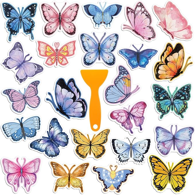 Yaomiao 24 Pcs Butterfly Non Slip Bathtub Stickers Shower Stickers Anti Slip Decal Threads Adhesive Appliques with Scraper Adhesive Decals for Safety Bathroom Tubs, Shower Floor, Stairs