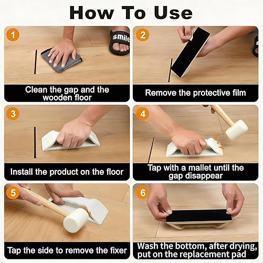 Floor Gap Fixer Tool, Violetfox Heavy-Duty Plank Grabber Laminate Flooring Tools Wood Floor Repair LVP Installation Kit (Gap Fixer + Mallet)