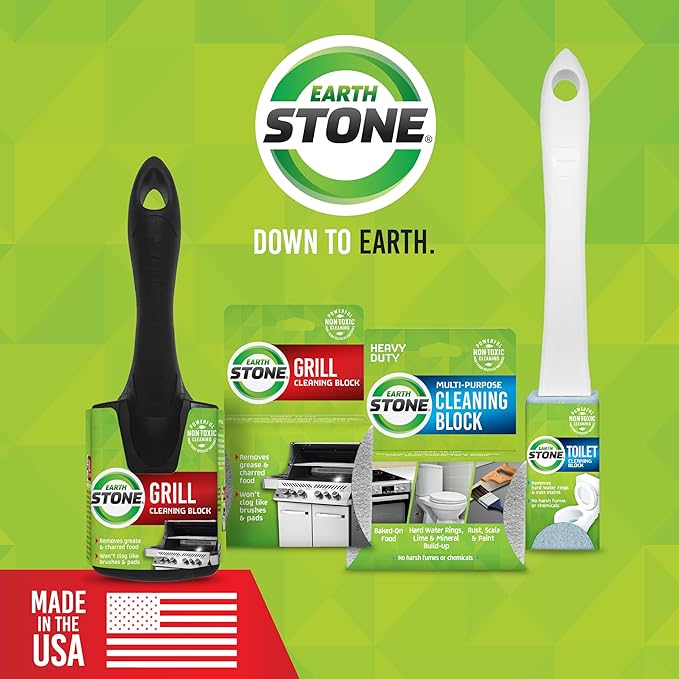 EarthStone Toilet Cleaning Block with 9" EZ-Grip Built-In Handle, Removes Hardwater and Rust Stains, Made in the USA, 2-Pack