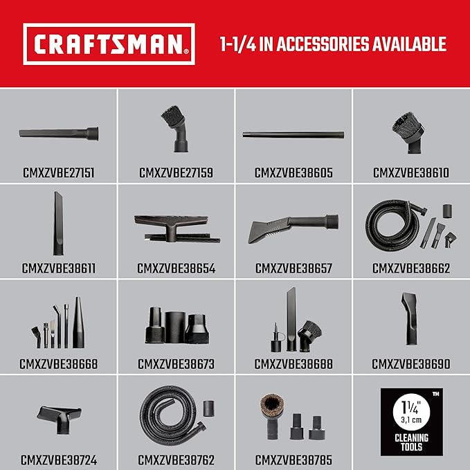 CRAFTSMAN CMXZVBE38610 1-1/4 in. Dusting Brush Wet Dry Vac Attachment, Industrial-Grade Shop Vacuum Accessory for Cleaning Stubborn Debris, Fits 1-1/4 in. Hose Diameter