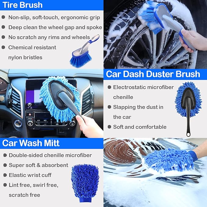 26Pcs Auto Cleaning Brush Set - Interior/exterior, Wheels Drill Brushes, Buffing Sponge Pads