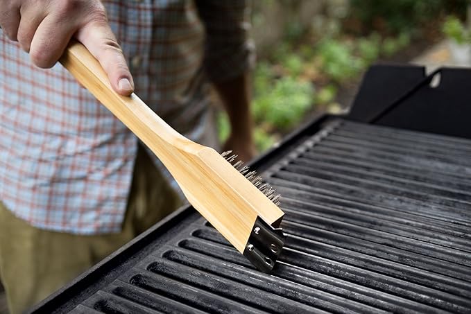 Outset QV40 Verde Collection Grill Brush and Scraper, 14.5 inches, Bamboo Handle