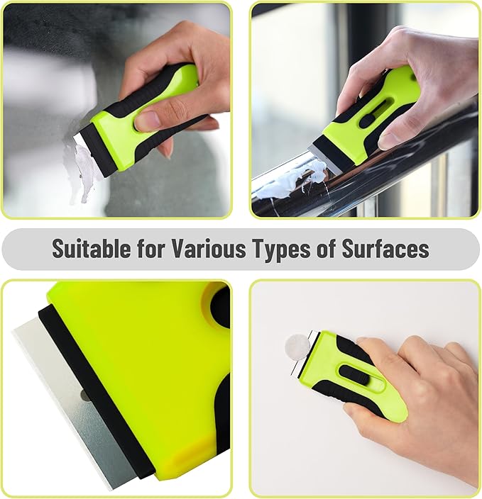 Bates- Razor Blade Scraper Tool, 2 Pack, 30 Extra Stainless Steel Blades, Anti-Slip Ergonomic Handle Design, Razor Scraper Set for Cleaning Window, Paint, Oven, Glass, Stove