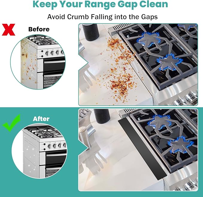 Stove Gap Covers,Stove Gap Filler Stainless Steel,13.8'' to 27.5'' Adjustable Length (2PCS),Range Trim Kit,Oven Stove Gap Guard Between Stovetop and Counter,Easy to Clean Heat Resistant, Black