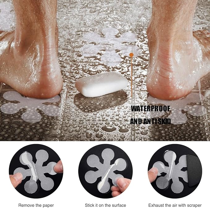 Aange 36PCS Clear Bathtub Non-Slip Stickers, Snowflake Shower Safety Treads with Scraper, Anti-Slip Appliques for Tub, Tile, Pool