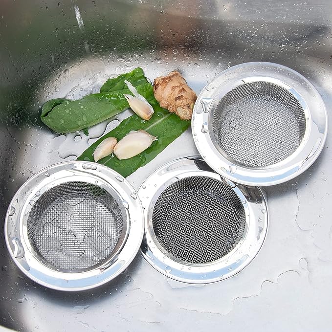 2PCS Kitchen Sink Strainer-Stainless Steel Mesh Drain Strainer,Large Wide Rim 4.5" Diameter