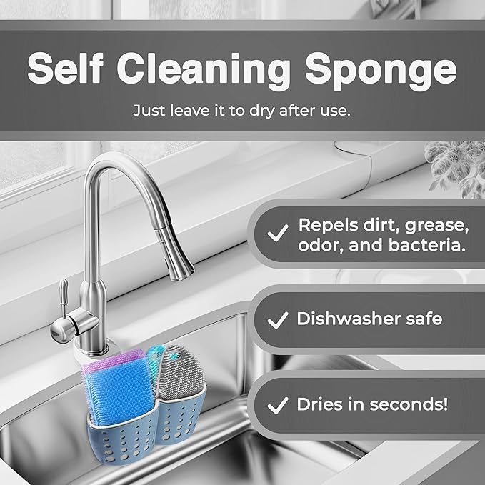 Silicone Sponges for Dishes - 4 Pack Dual-Sided Dish Scrubber - Food Grade, BPA Free Silicone Sponge & Housecleaning