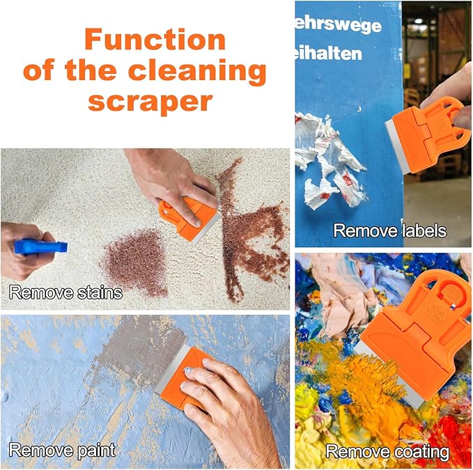 WEGAZ-4 Pcs Mini Plastic Razor Blade Scraper Tool-Suitable for Cleaning Windows and Glass Stoves-Equipped with 20 Blades.