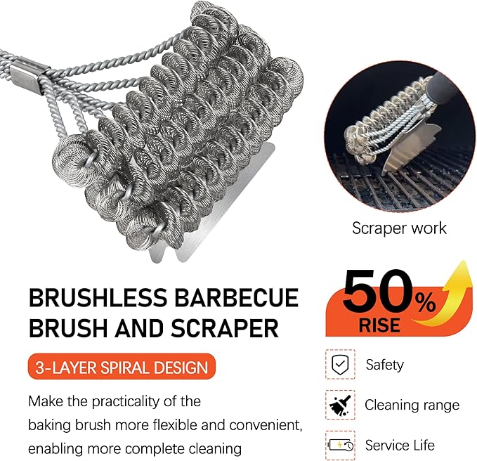 18" BBQ Grill Brush with Wide Scraper - Grill Cleaning Brush, Safe Long Handle BBQ Brush for Grill for Gas and Charcoal Grates