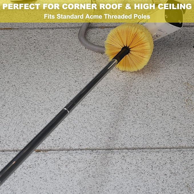 2 Pack Twist-On Cobweb Duster Head Brush - Efficient Indoor & Outdoor Spider Web Cleaning Solution - Fits Standard Acme Threaded Poles - Duster Brush Head Only - Yellow