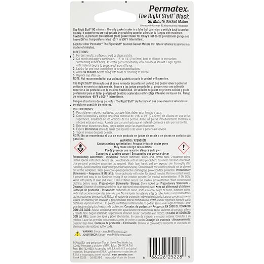 Permatex 25228 The Right Stuff 90 Minute Black Gasket Maker,3 oz,1 Count (Pack of 2)