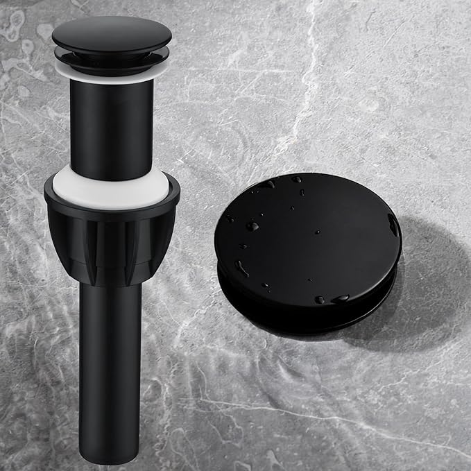 Vessel Sink Drain Without Overflow, Plastic Bathroom Pop up Sink Drain Fit for 1 3/4 Inch Vessel Sink, Built-in Anti Clogging Sink Stopper, Matte Black
