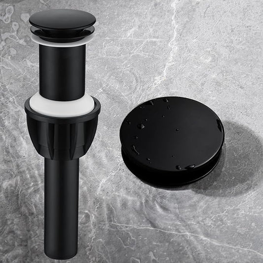 Vessel Sink Drain Without Overflow, Plastic Bathroom Pop up Sink Drain Fit for 1 3/4 Inch Vessel Sink, Built-in Anti Clogging Sink Stopper, Matte Black