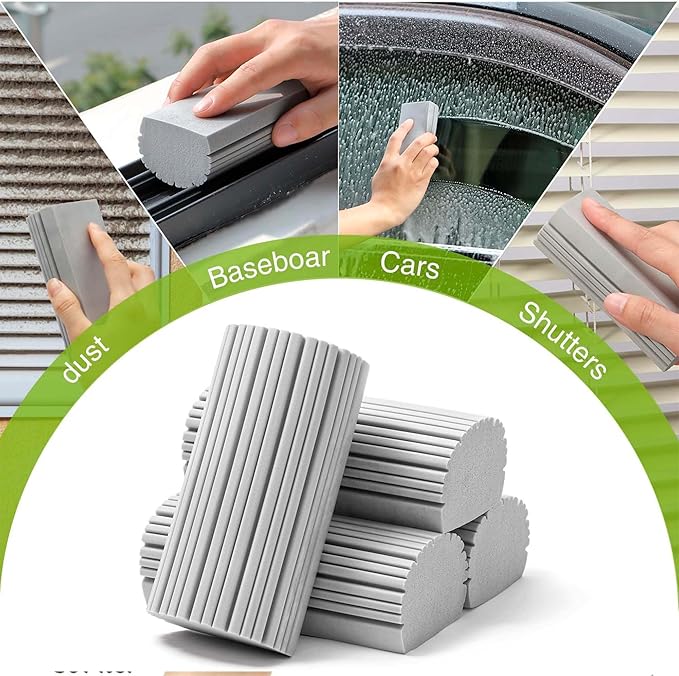 4-Pack Damp Clean Duster Sponge and 1- Pack Cellulose Dishwasher Sponge, Brush for Cleaning Blinds, Glass, Baseboards, Vents, Railings, Mirrors, Window Track Grooves and Faucets