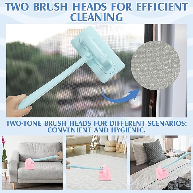 Chengu 8 Pcs Window Screen Cleaner & Track Cleaning Kit, Detachable Mesh Screen Cleaning Brushes Groove Brushes and Replacement Clean Cloths for Groove, Gaps, Sliding Door Track, Wet Dry Use
