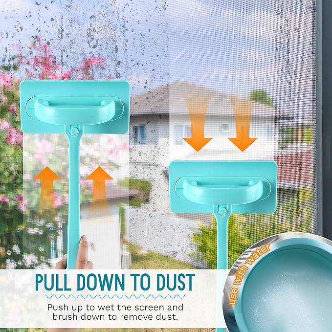 Mesh Screen Cleaner with 2 Pack Track Cleaner Tool Includes Detachable, Dual Use Wet and Dry Window Screen Brush for Easy, Efficient Cleaning