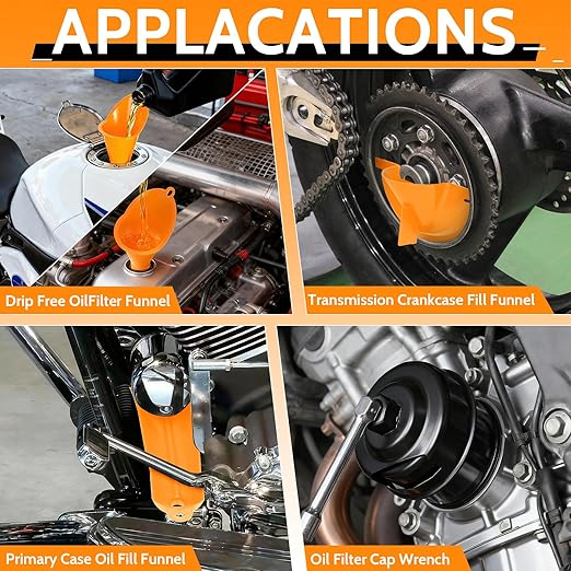 Oil Change Kit Compatible with Harley-Davidson, Complete Motorcycle Oil Change Tool Set with Filter Cap Wrench, Fill Tools & 30Pcs O-Rings