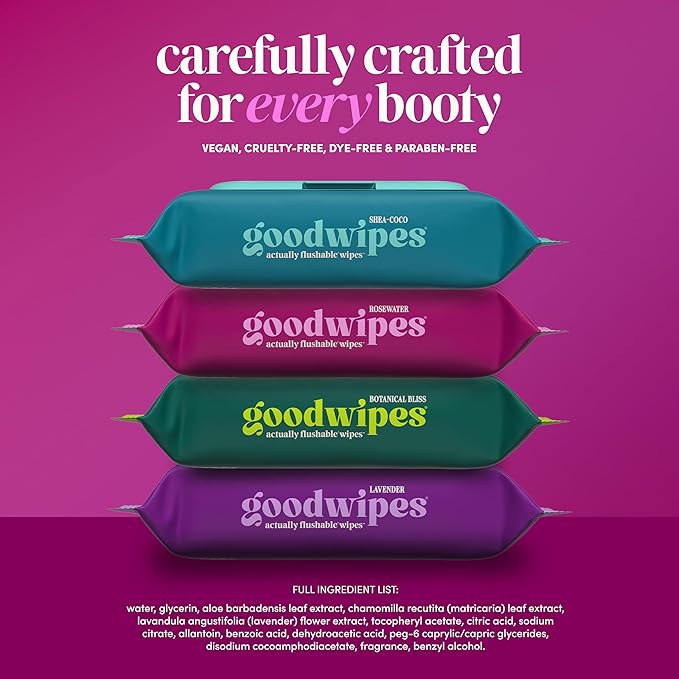 goodwipes Flushable Wipes Bulk Pack, Rosewater Adult Wet Wipes for Women & Men, Sewer & Septic Safe, Toilet & Bathroom Essentials, Extra Large, 418 Count (8 Packs and 1 Travel Pack)