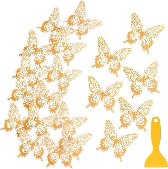 20 Pcs Non Slip Bathtub Stickers Anti Slip Shower Stickers Butterfly Anti Skid Bathtub Decals Adhesive Shower Grips Peel and Stick Treads Applique with Scraper(Gold,Butterfly)
