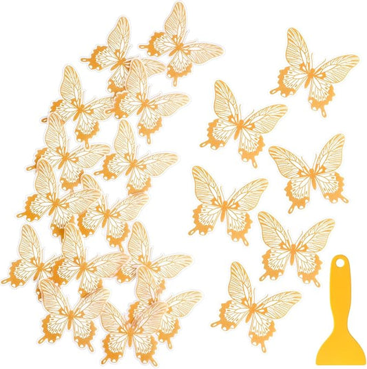 20 Pcs Non Slip Bathtub Stickers Anti Slip Shower Stickers Butterfly Anti Skid Bathtub Decals Adhesive Shower Grips Peel and Stick Treads Applique with Scraper(Gold,Butterfly)