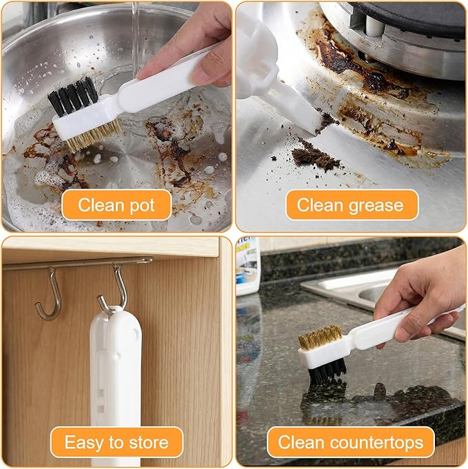 2Pcs Kitchen Stove Cleaning Brush, Bent Cooktop Scraper, Gas Stove Cleaning Brush Scraper Set, Nylon Brush Head Brushes for Kitchen Gas Burners Cooktop Pan Range Hood Grease Grime