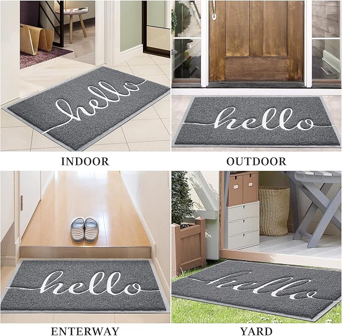 Door Mat (32"x20",Grey), Welcome Mat Low Profile Front Doormat Indoor Outdoor Door Non Slip Rugs for Entryway, Patio, High Traffic Areas