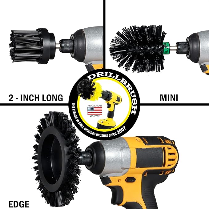 3pc Ultra-Stiff Bristled Crevice Cleaning Brush Set: Ideal Cleaning Supplies for BBQ, Grill, Smoker, and Backyard Accessories - Rust Remover - Concrete Brush - Electric Spin Scrubber for Tight Spaces