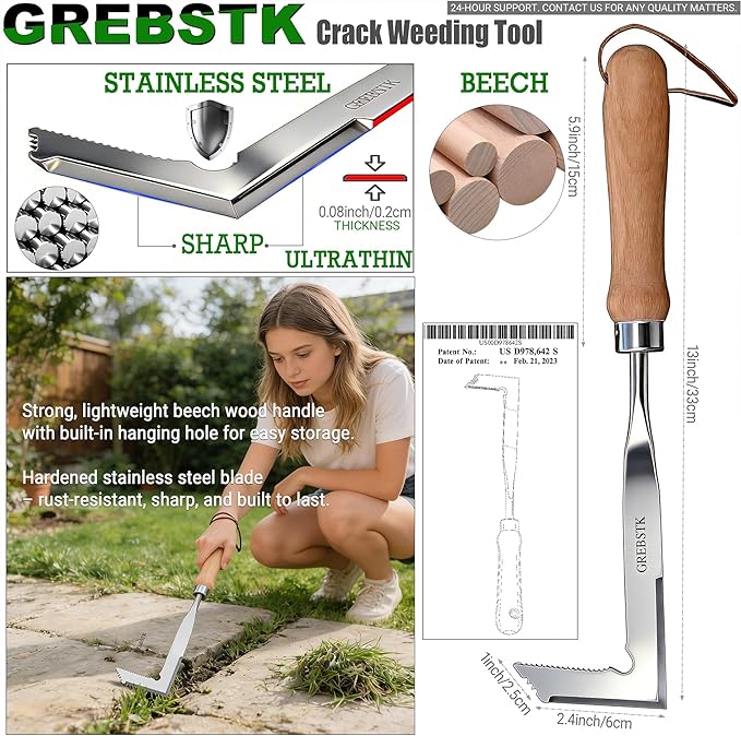 GREBSTK Crack Weeder Crevice Weeding Tool Stainless Steel Manual Weeder Gardening Tool