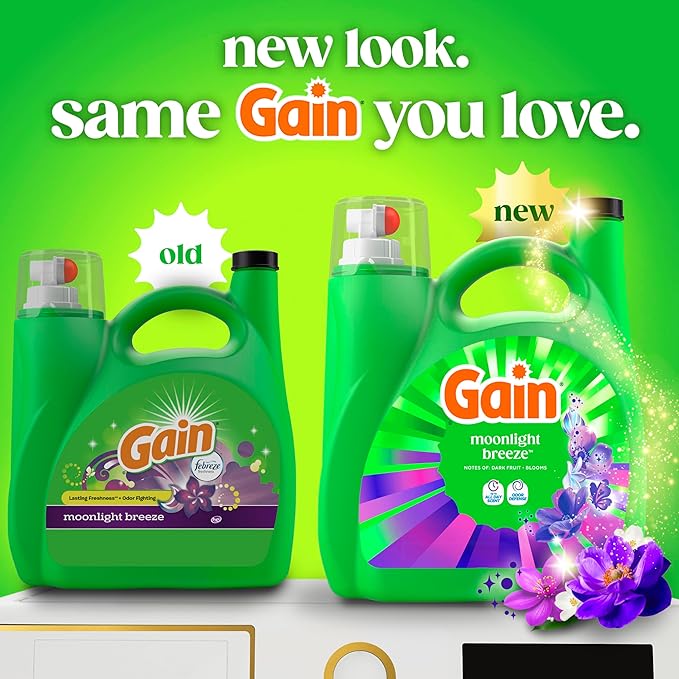 Gain Liquid Laundry Detergent with Odor Defense, Moonlight Breeze Scent, Laundry Soap For HE Washing Machines, 177 fl oz, 134 Loads (Packaging May Vary)