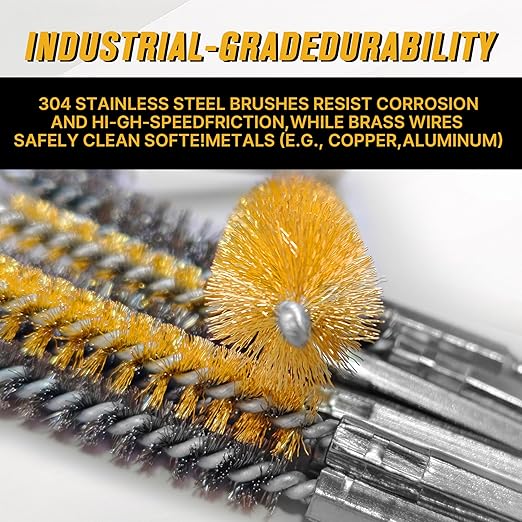 16 Pcs Wire Brush Set for Drills, Stainless Steel and Brass Bore Cleaning Brushes with 1/4" Hex Shank, Compatible with Power Drills, Grinders, and Impact Drivers (8-25mm)