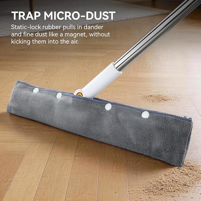 Squeegee Broom for Floor, 62" Long Handle Rubber Broom for Pet Hair Removal, Magic Broom Squeegee for Garage Floor, Concrete, Tile, Carpet & Windows with 2 Microfiber Pads