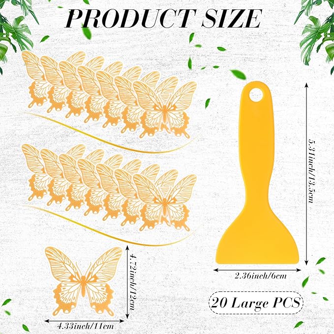 20 Pcs Non Slip Bathtub Stickers Anti Slip Shower Stickers Butterfly Anti Skid Bathtub Decals Adhesive Shower Grips Peel and Stick Treads Applique with Scraper(Gold,Butterfly)