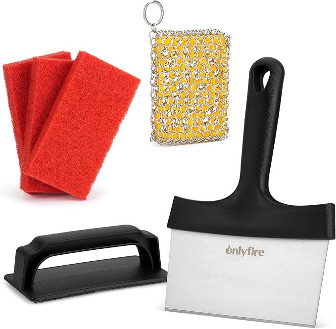 onlyfire Griddle Cleaning Kit for Blackstone, Multifunctional Griddle Accessories for Rusty Grills, Flat Top Grill Cleaning Kit Including Grill Stone, Griddle Scraper, Scouring Pad and Handles