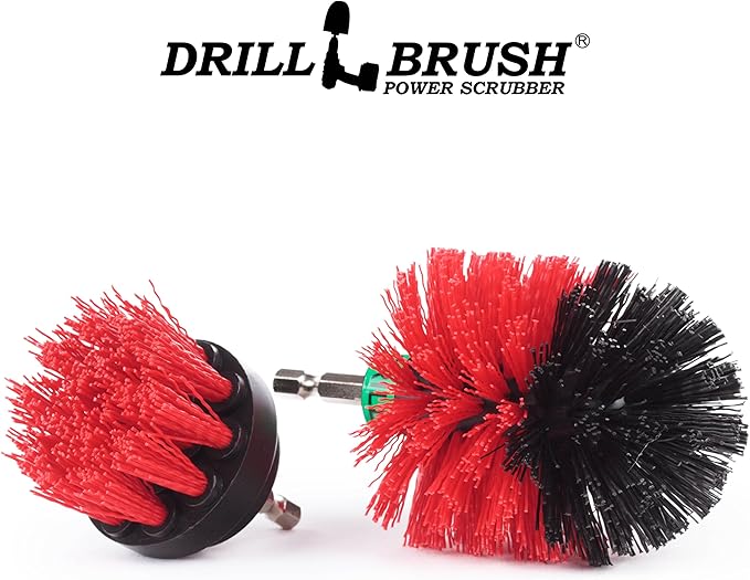 2 Piece Mini Size Red Stiff Bristle Rotary Cleaning Drillbrushes for Cleaning Siding, Brick, Stone, Fireplaces, Decks, Gutters, and More by Drillbrush