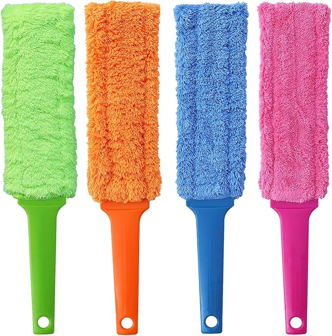 4 Pack 15" Microfiber Feather Duster, Gap Duster, Blind Duster, Hand Duster for Cleaning Gap, Blinds,Furniture,Computers,Keyboards,Car Interiors