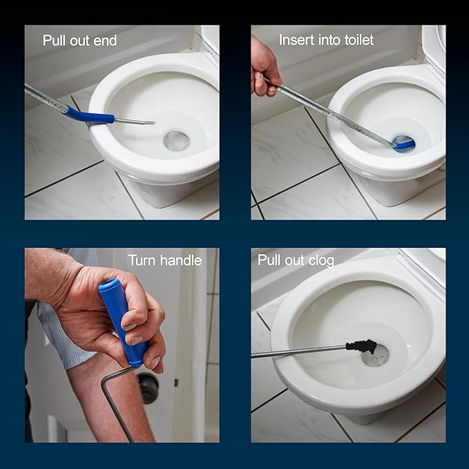 Toilet Auger, Toilet Snake Drain Clog Remover Tool, Drain Cleaning Tool 3/8"" x 64.75"" - Durable, Rust-Resistant & Multi-Size for Household Clogs (338), Blue, Silver