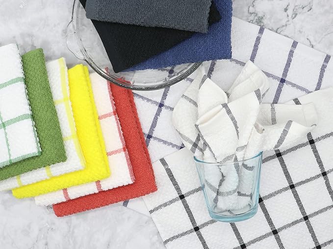 Cotton Cleaning Rags Terry Dish Cloths for Washing Dishes, Set of 8 Dish Rags for Cleaning, Light and Soft Dish Towels for Kitchen Drying Dishes, 12 Inch x 12 Inch (Grey Set)