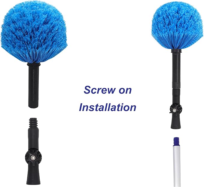Twist-On Cobweb Duster Head, Soft Bristles Spider Web Duster Brush for Outdoor & Indoor Cleaning, Fits Standard 3/4 inch Threaded Poles