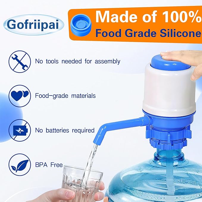 Gofriipai Water Pump for 5 Gallon jug,Universal 5 Gallon Water Dispenser,Manual Water jug Pump Fits 2-5-Gallon Jugs for Crown Top and Screw Top Jugs